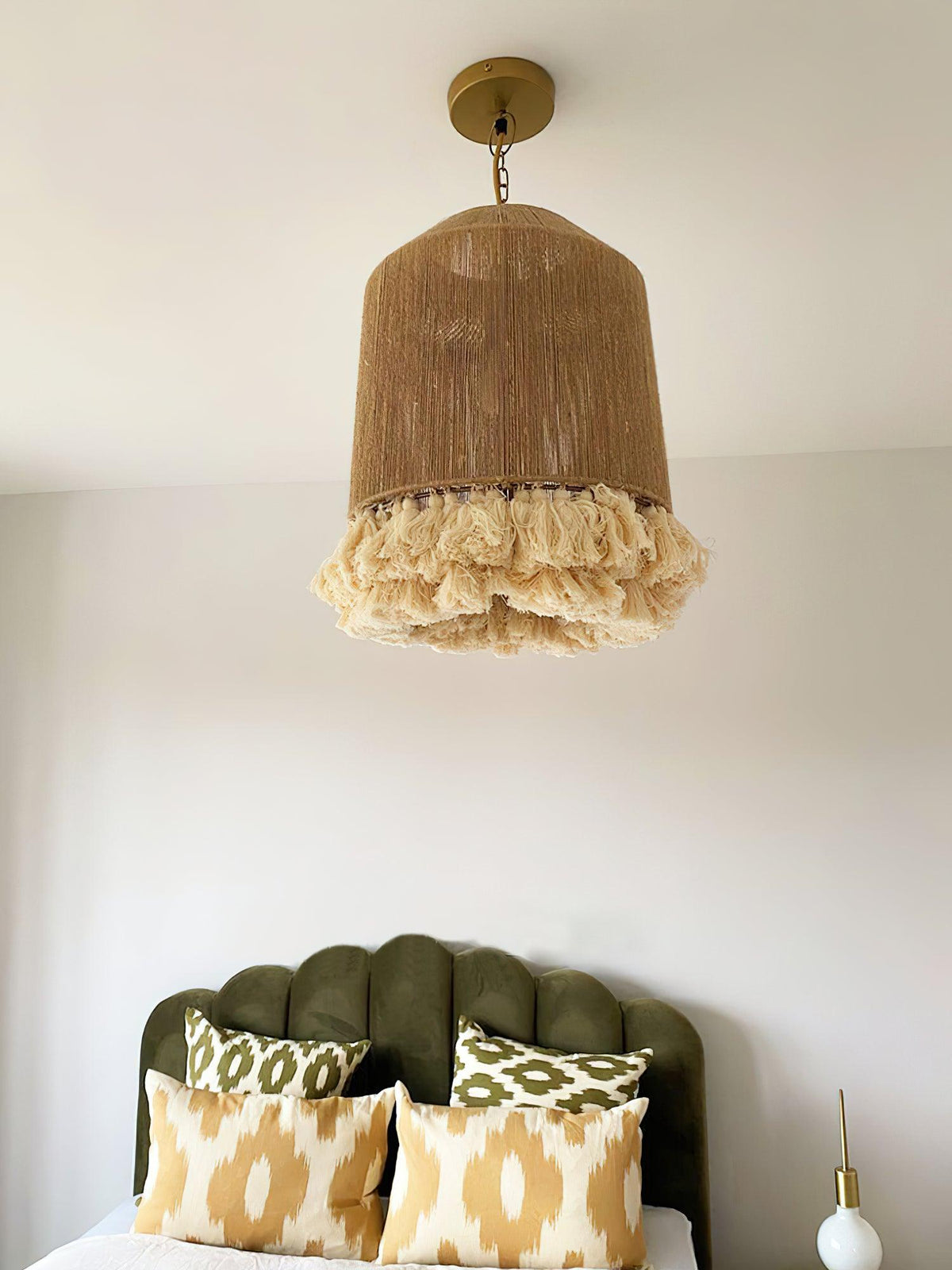 Boho Rara Handwoven Cotton Pendant Light – Natural Hemp Tassel Chandelier