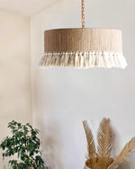 Boho Rara Handwoven Cotton Pendant Light – Natural Hemp Tassel Chandelier