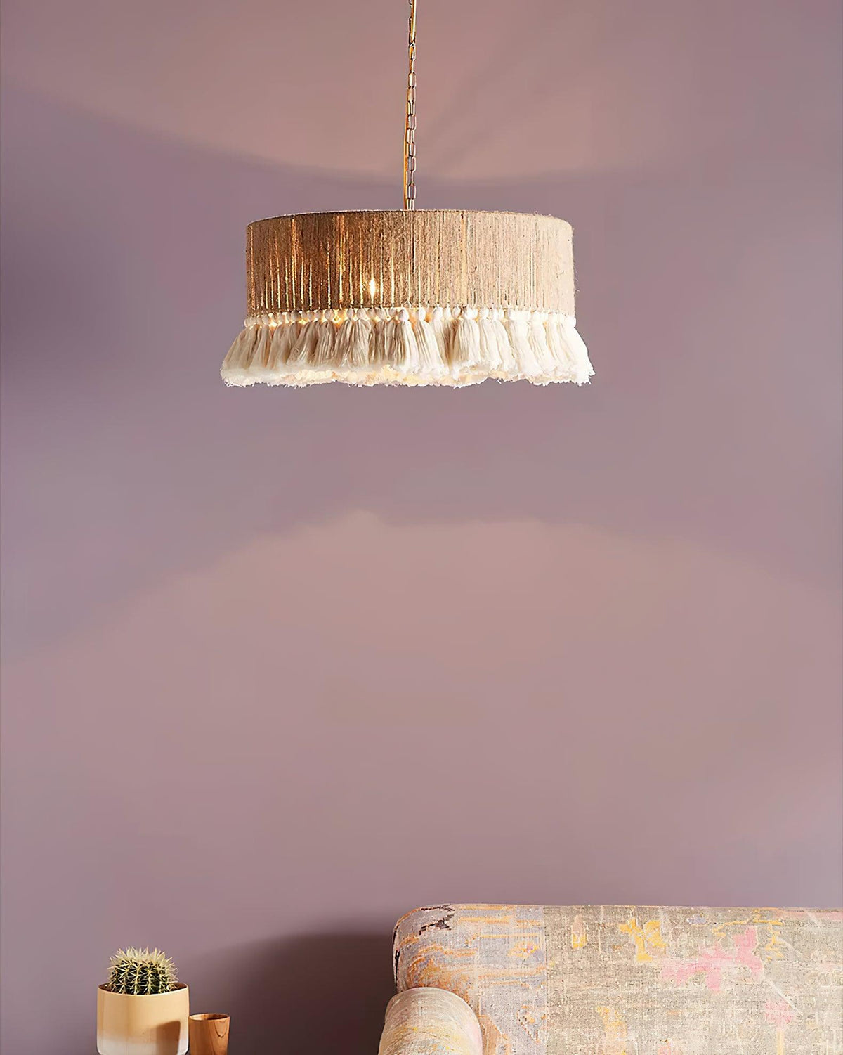Boho Rara Handwoven Cotton Pendant Light – Natural Hemp Tassel Chandelier