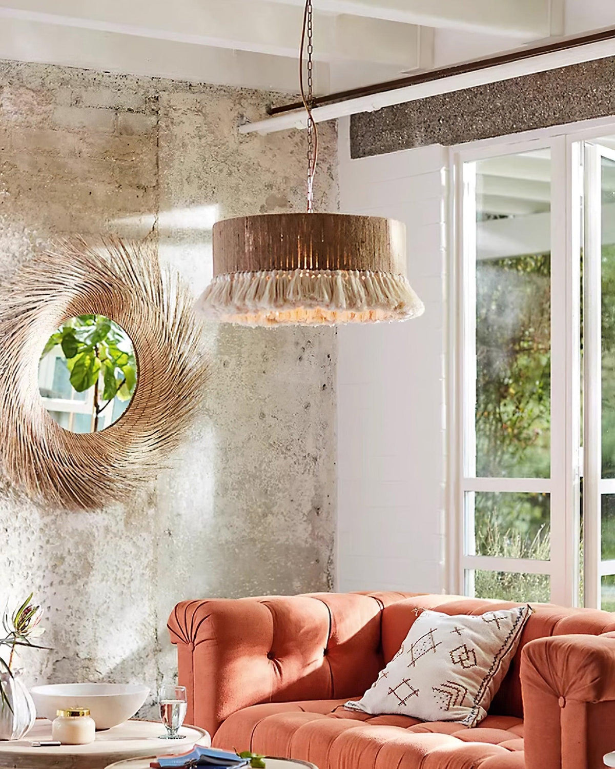 Boho Rara Handwoven Cotton Pendant Light – Natural Hemp Tassel Chandelier