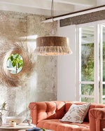 Boho Rara Handwoven Cotton Pendant Light – Natural Hemp Tassel Chandelier