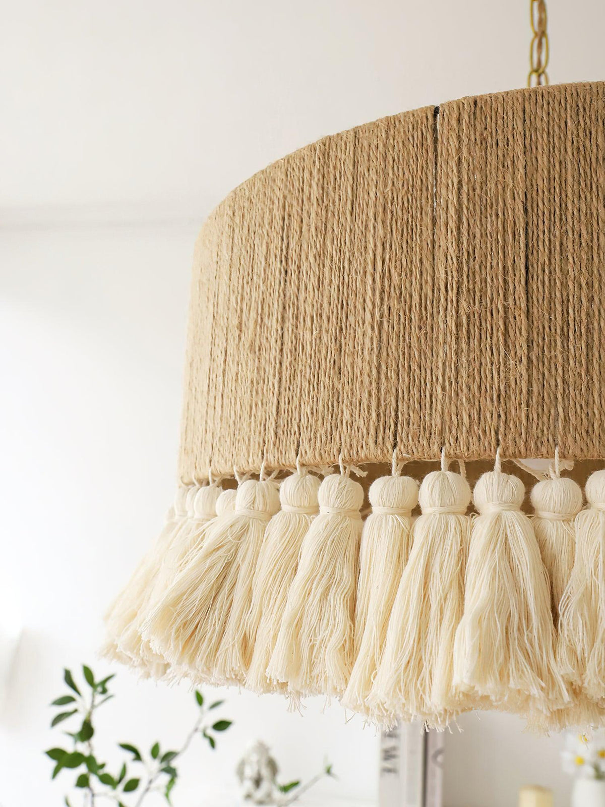 Boho Rara Handwoven Cotton Pendant Light – Natural Hemp Tassel Chandelier