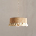 Boho Rara Handwoven Cotton Pendant Light – Natural Hemp Tassel Chandelier