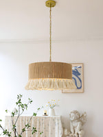 Boho Rara Handwoven Cotton Pendant Light – Natural Hemp Tassel Chandelier