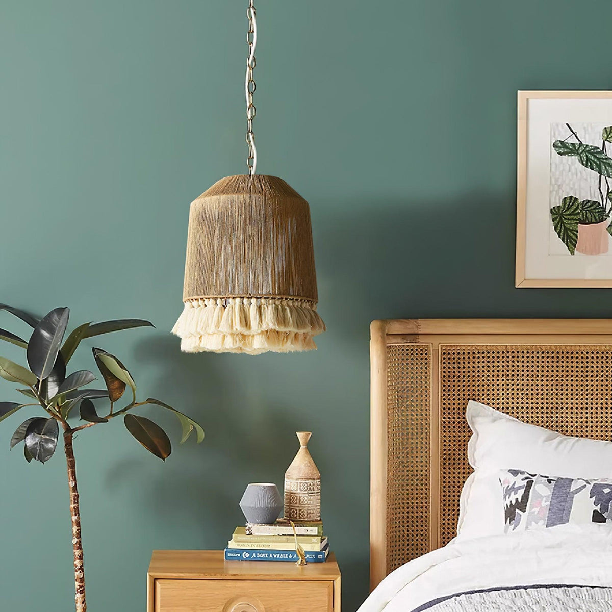 Boho Rara Handwoven Cotton Pendant Light – Natural Hemp Tassel Chandelier