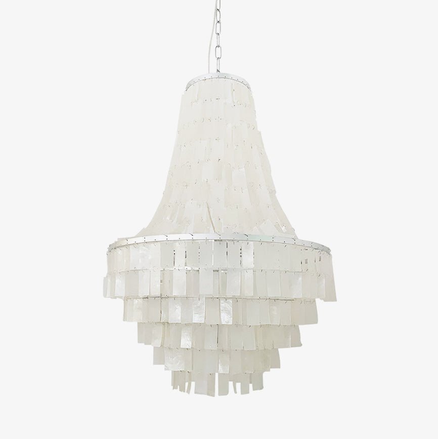Boho Shell Tiered Chandelier – Natural Capiz Shell Pendant Light for Dining Room and Living Room