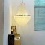 Boho Shell Tiered Chandelier – Natural Capiz Shell Pendant Light for Dining Room and Living Room
