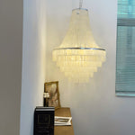 Boho Shell Tiered Chandelier – Natural Capiz Shell Pendant Light for Dining Room and Living Room