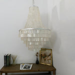 Boho Shell Tiered Chandelier – Natural Capiz Shell Pendant Light for Dining Room and Living Room