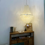 Boho Shell Tiered Chandelier – Natural Capiz Shell Pendant Light for Dining Room and Living Room