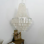 Boho Shell Tiered Chandelier – Natural Capiz Shell Pendant Light for Dining Room and Living Room
