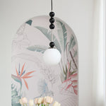 Bola Modern Pendant Light with Opal Glass Globe and Black Spheres