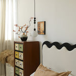 Bola Modern Pendant Light with Opal Glass Globe and Black Spheres
