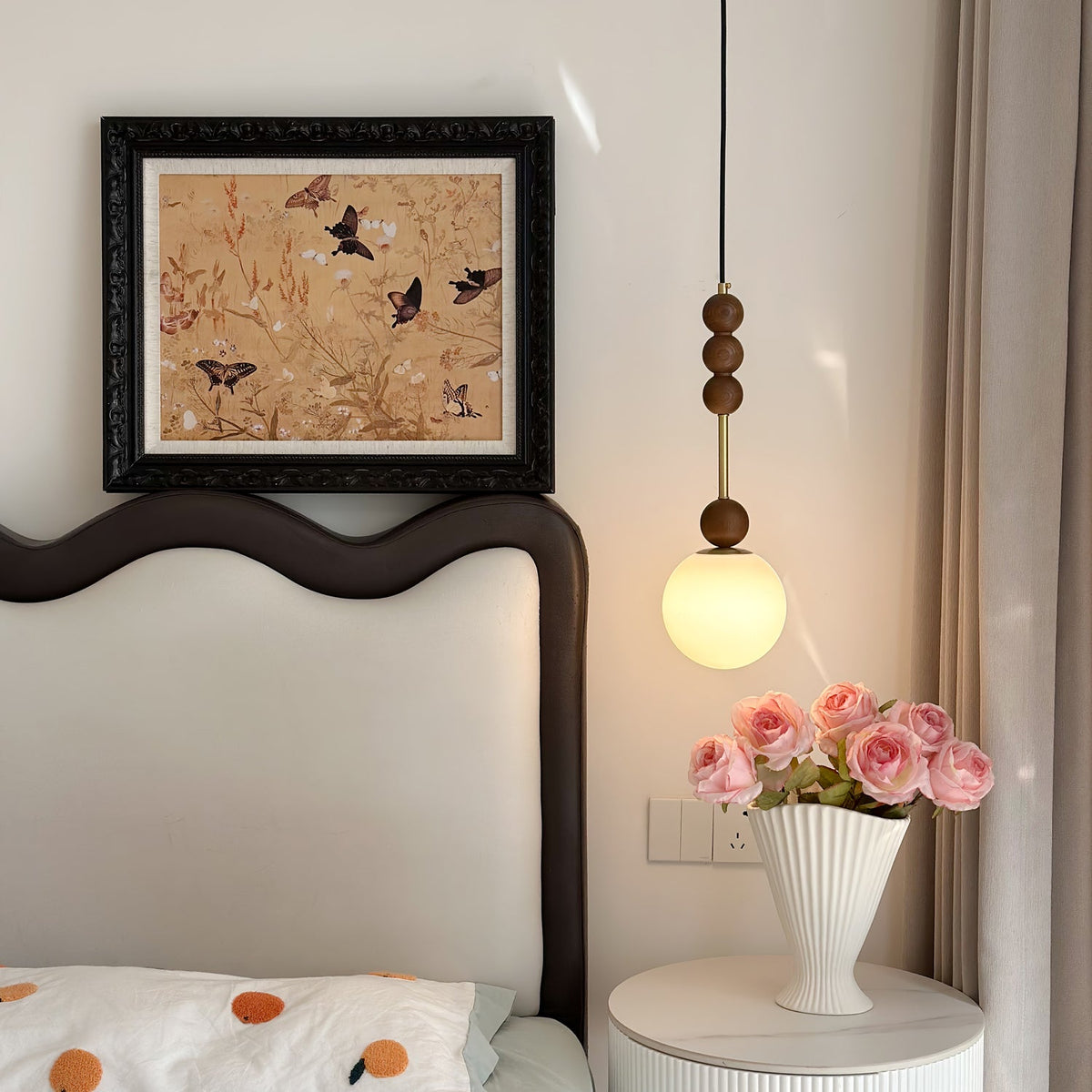 Bola Modern Pendant Light with Opal Glass Globe and Black Spheres