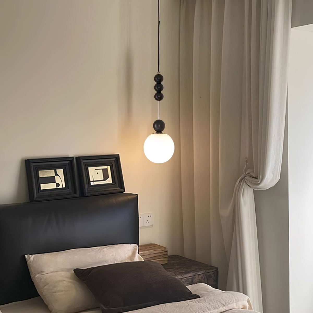 Bola Modern Pendant Light with Opal Glass Globe and Black Spheres