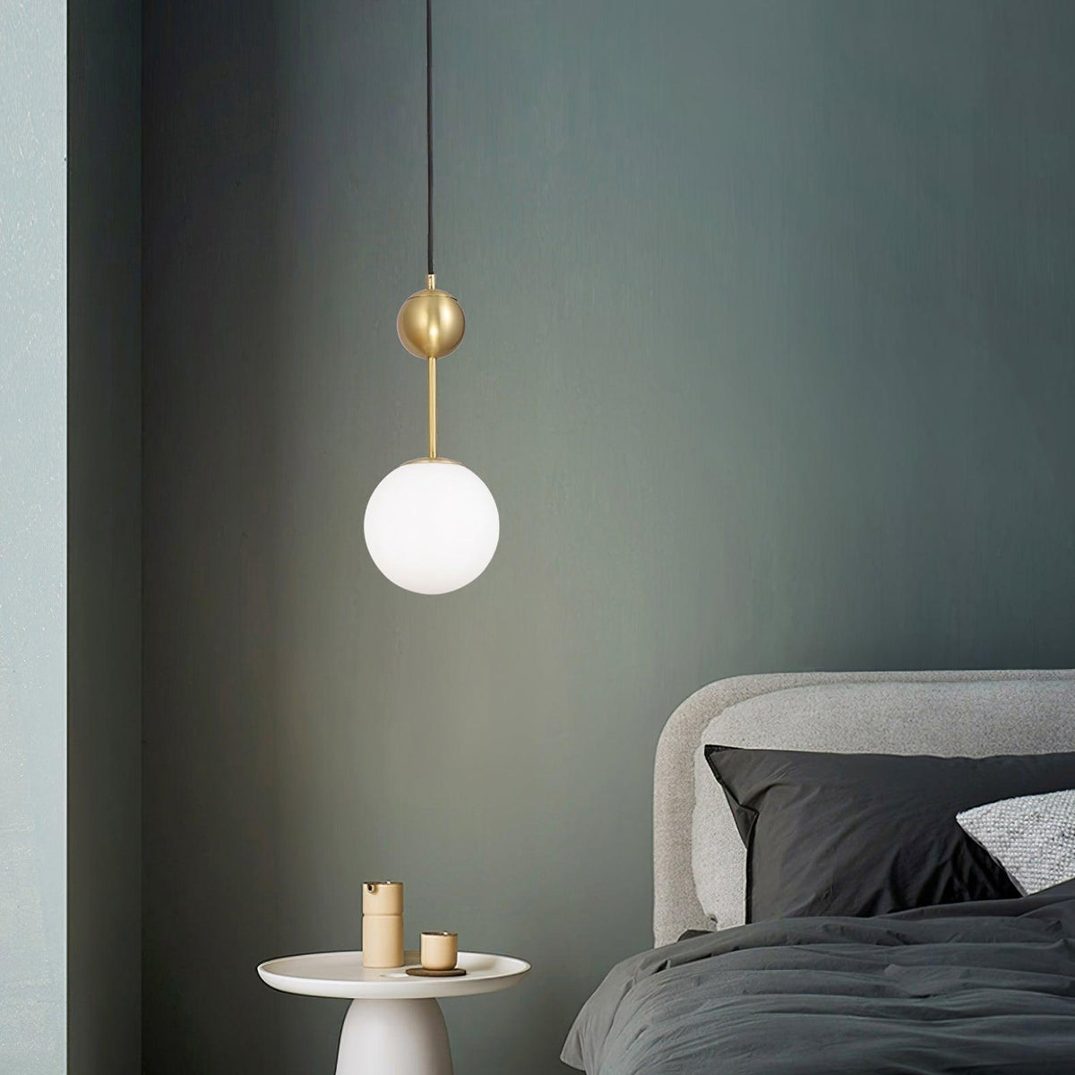 Born Pendant Light in Polished Brass and Opal Glass, Modern Minimalist Ceiling Lamp