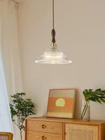 Ripple Glass Pendant Light with Walnut Accents for Modern Interiors