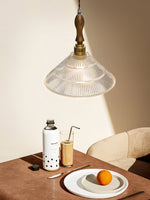 Ripple Glass Pendant Light with Walnut Accents for Modern Interiors