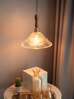 Ripple Glass Pendant Light with Walnut Accents for Modern Interiors