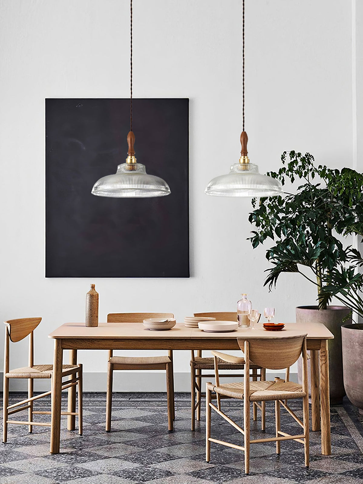 Ripple Glass Pendant Light with Walnut Accents for Modern Interiors