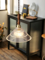 Ripple Glass Pendant Light with Walnut Accents for Modern Interiors