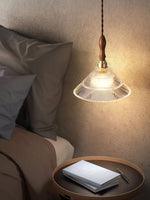 Ripple Glass Pendant Light with Walnut Accents for Modern Interiors