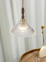 Ripple Glass Pendant Light with Walnut Accents for Modern Interiors