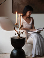 Botanical Bloom Antique Brass Candle Holder Sculptural Table Decor