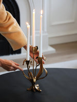 Botanical Bloom Antique Brass Candle Holder Sculptural Table Decor