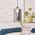 Smoked Glass Swag Pendant Light with Black Metal Accent