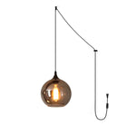 Smoked Glass Swag Pendant Light with Black Metal Accent