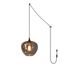 Smoked Glass Swag Pendant Light with Black Metal Accent