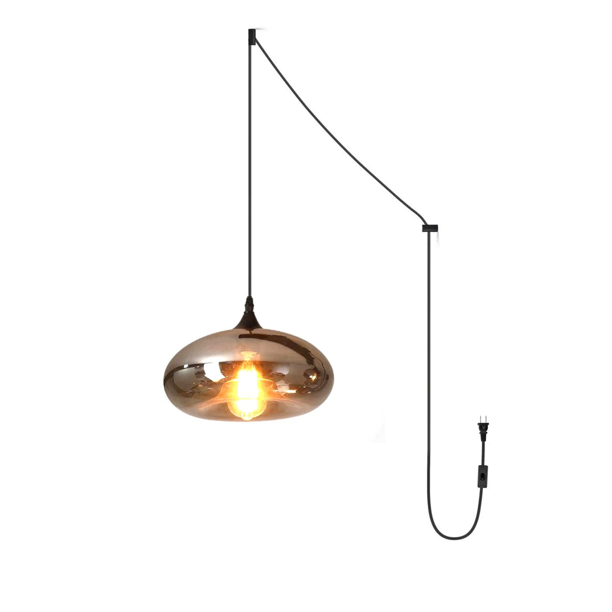 Smoked Glass Swag Pendant Light with Black Metal Accent