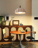 Boucle Harbor Pendant Light – Textured Dome with Walnut Accent