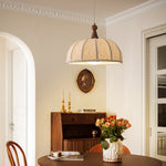 Boucle Harbor Pendant Light – Textured Dome with Walnut Accent