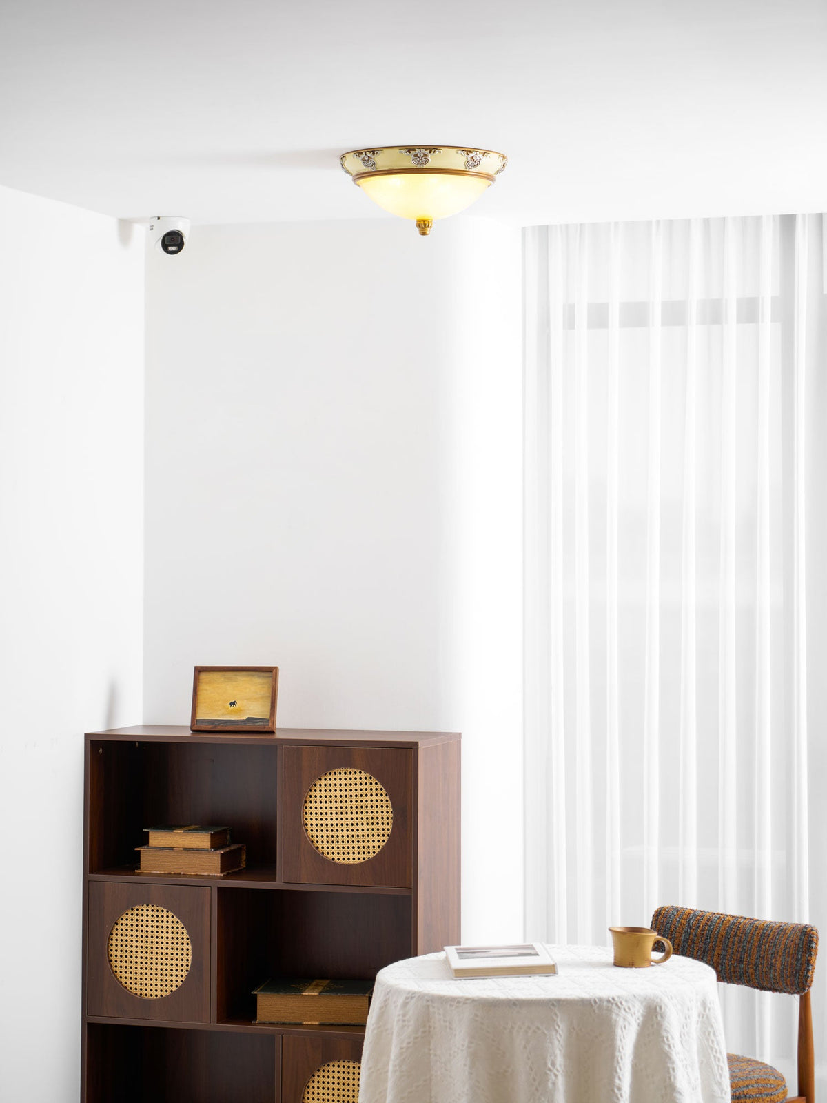 Brahm Flush Ceiling Light – Modern Antique Beige Glass Fixture