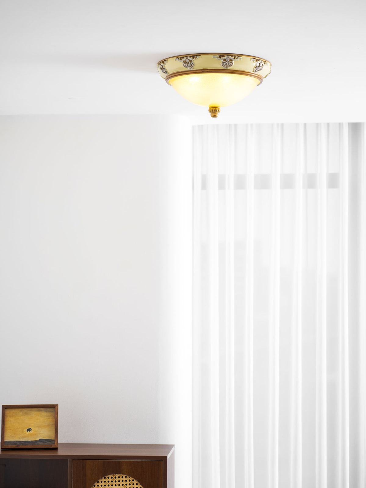 Brahm Flush Ceiling Light – Modern Antique Beige Glass Fixture