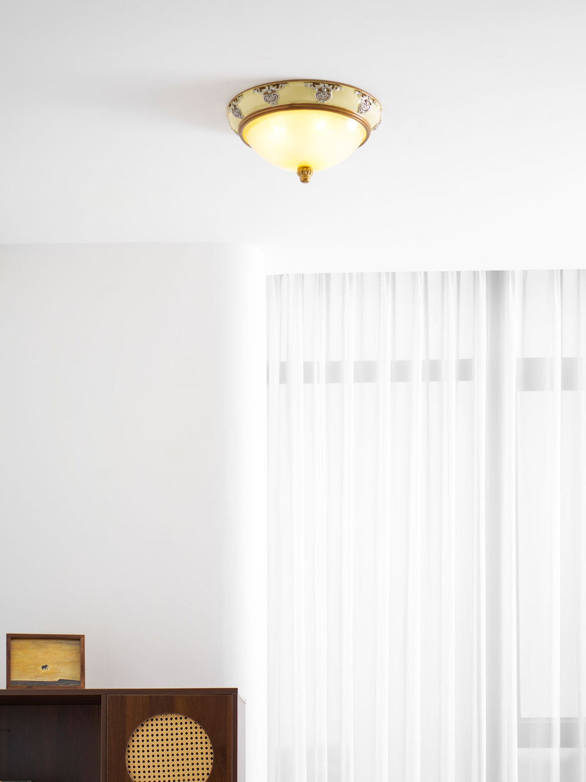 Brahm Flush Ceiling Light – Modern Antique Beige Glass Fixture