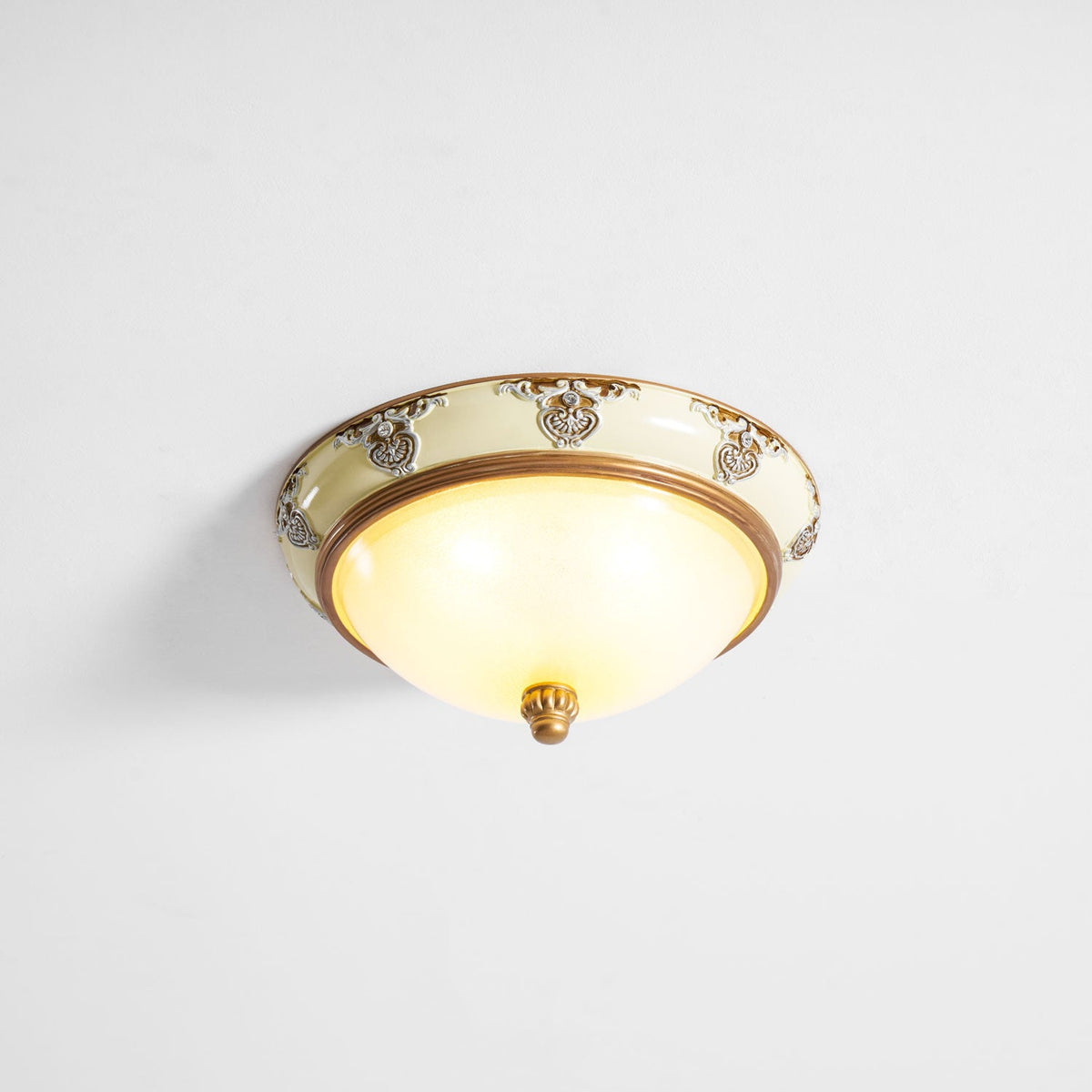 Brahm Flush Ceiling Light – Modern Antique Beige Glass Fixture