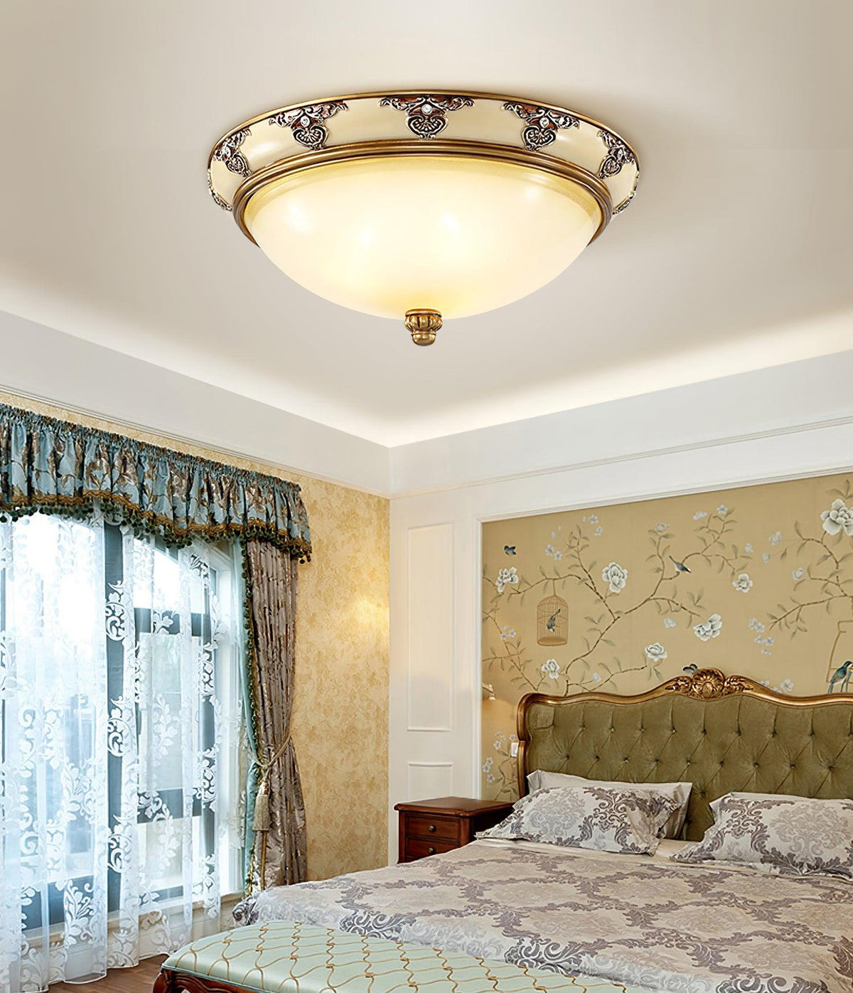 Brahm Flush Ceiling Light – Modern Antique Beige Glass Fixture