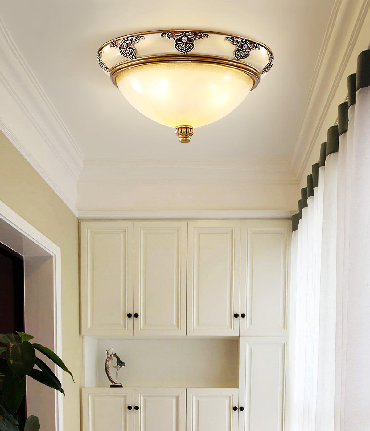 Brahm Flush Ceiling Light – Modern Antique Beige Glass Fixture