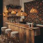 Artisan Braided Rattan Swag Pendant Light with Natural Wood Accents