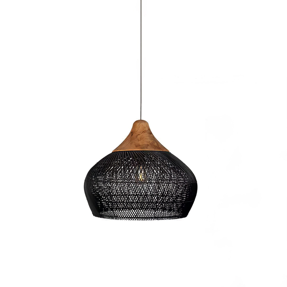 Artisan Braided Rattan Swag Pendant Light with Natural Wood Accents