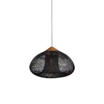 Artisan Braided Rattan Swag Pendant Light with Natural Wood Accents