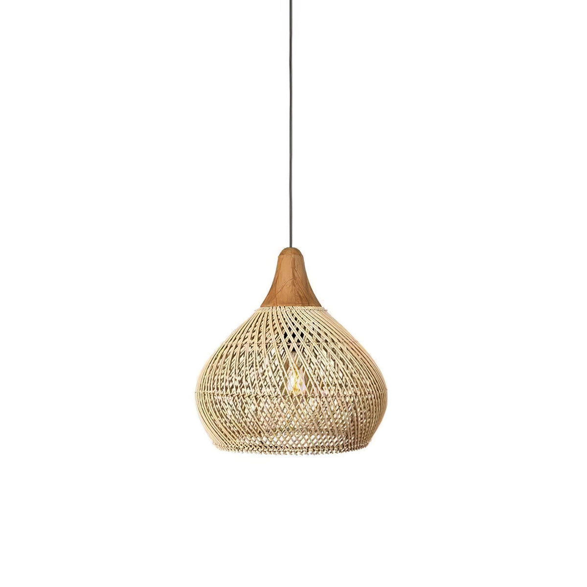 Artisan Braided Rattan Swag Pendant Light with Natural Wood Accents