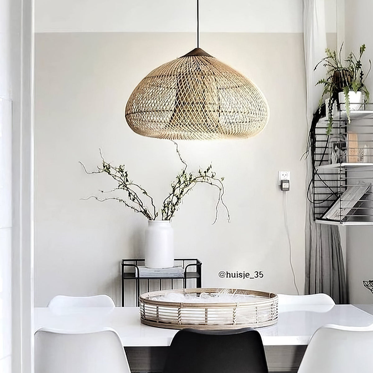 Artisan Braided Rattan Swag Pendant Light with Natural Wood Accents