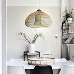 Artisan Braided Rattan Swag Pendant Light with Natural Wood Accents