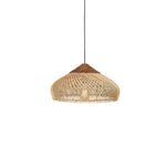 Artisan Braided Rattan Swag Pendant Light with Natural Wood Accents