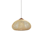 Artisan Braided Rattan Swag Pendant Light with Natural Wood Accents