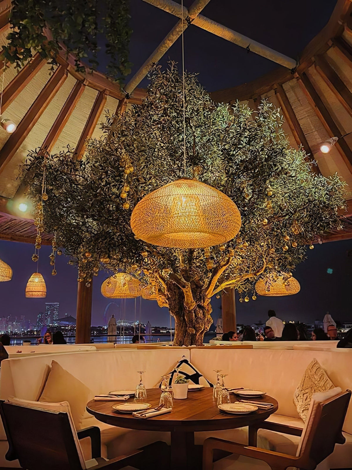 Artisan Braided Rattan Swag Pendant Light with Natural Wood Accents